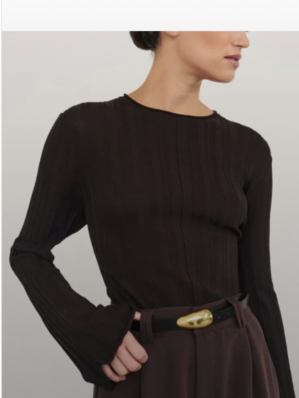 DISSH Chocolate Brown Ribbed Long-Sleeve Knit Top Medium
